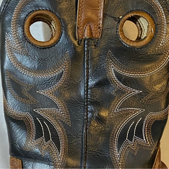 Roper Cowboy Boots Embroidered Girls Size 4 Square Black Brown Barrel Two Tone - Picture 4 of 7